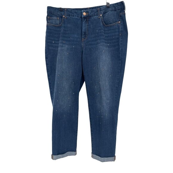 Chicos 2.5 So Slimming Ankle Jeans Blue Denim Rhinestone Accents womens size 14 - Picture 1 of 5